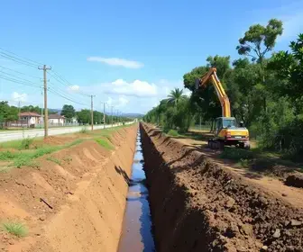 obras de controle de cheias no Rio Barigui